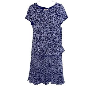 Talbots 100% silk blue and white floral print midi skirt and top set